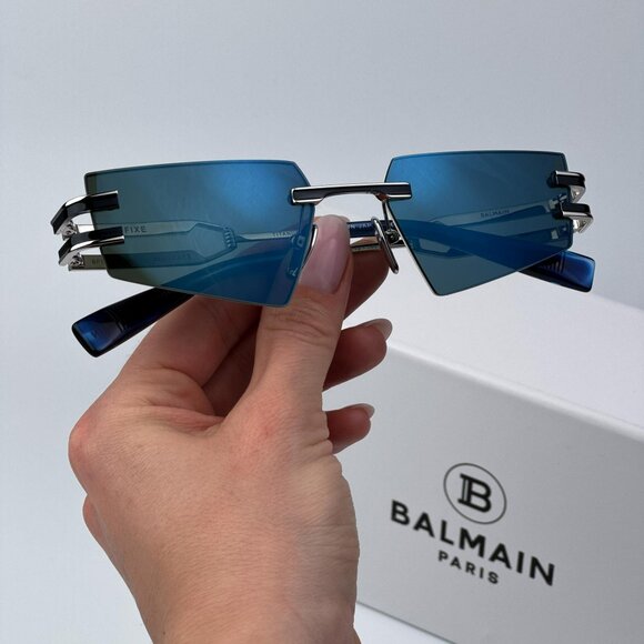 Balmain FIXE BPS-123E-54 Women BRAND NEW Sunglasses Titanium Silver Blue Mirror - Picture 1 of 12